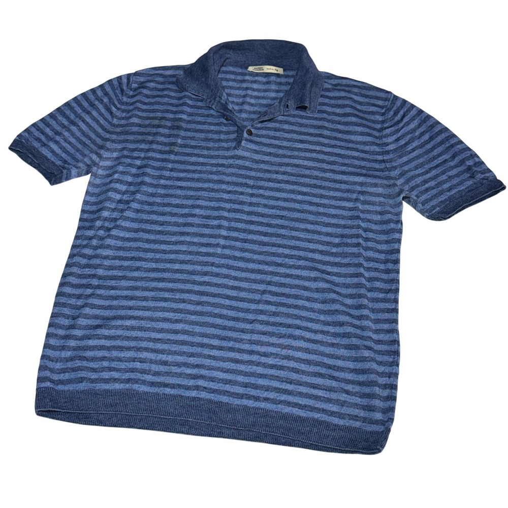 Maurizio Baldassari Brera Italy Blue Striped 100% Linen Polo Shirt Mens XL READ*